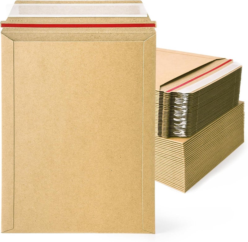 zmybcpack 50 Pack 7x9 inch Kraft Rigid Mailer Self Seal Photo Document Mailers, Stay Flat Kraft Cardboard Envelopes Photography Mailers for CD, Photos, Document - Image 1